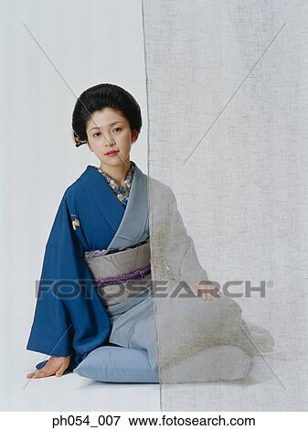 Stock Photo - Japanese woman in kimono, portrait. Fotosearch