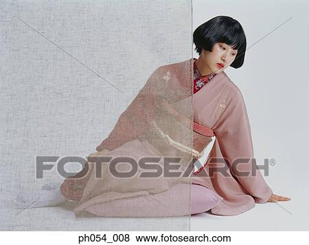Japanese woman in kimono, portrait View Large Photo Image Stock Photo - Japanese woman in kimono, portrait. Fotosearch