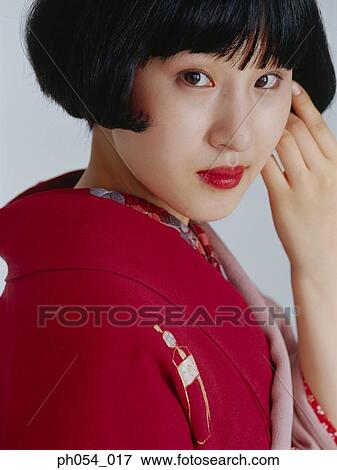 Japanese woman in kimono, portrait View Large Photo Image Stock Photo - Japanese woman in kimono, portrait . Fotosearch