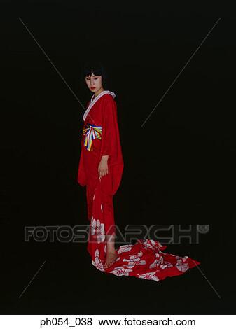 Stock Photo - Japanese woman in kimono, portrait. Fotosearch
