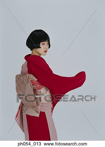 Japanese woman in kimono, side view View Large Photo Image Stock Image - Japanese woman in kimono, side view . Fotosearch