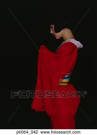 Japanese woman in kimono, side view View Large Photo Image Stock Image - Japanese woman in kimono, side view . Fotosearch