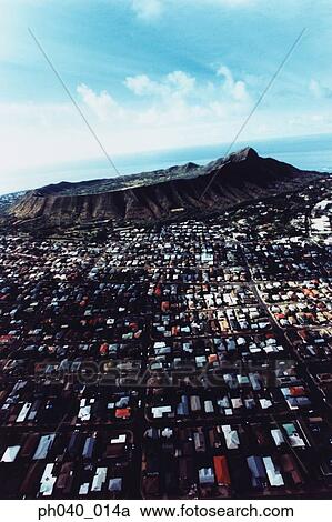 Stock Image - Aerial view of Diamond Head, Oahu, Hawaii. Fotosearch
