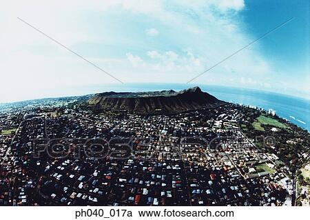 Stock Image - Aerial view of Diamond Head, Oahu, Hawaii. Fotosearch
