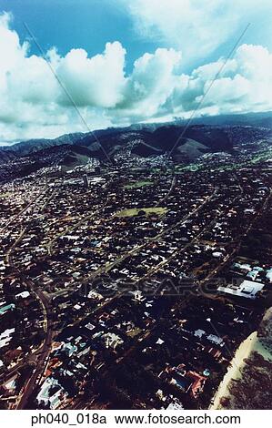 Stock Image - Aerial view of Diamond Head, Oahu, Hawaii. Fotosearch