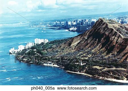 Stock Image - Diamond Head and Waikiki . Fotosearch