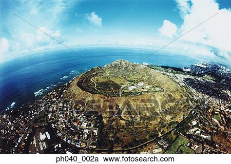 Stock Image - Fisheye view of Diamond Head, Oahu, Hawaii. Fotosearch