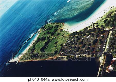 Stock Image - Hawaii, Oahu, Honolulu, Waikiki and Magic Island . Fotosearch