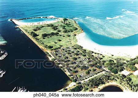 Stock Image - Hawaii, Oahu, Honolulu, Waikiki and Magic Island . Fotosearch