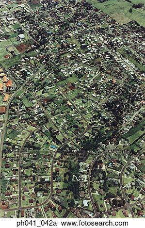 Stock Image - Aerial scenic of a small town, Maui, Hawaii. Fotosearch