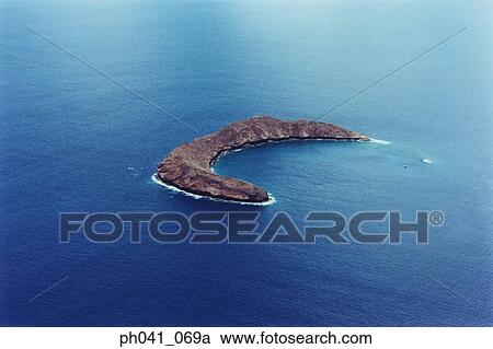 Scenic aerial of Molokini island; Maui, Hawaii View Large Photo Image Stock Image - Scenic aerial of Molokini island; Maui, Hawaii . Fotosearch