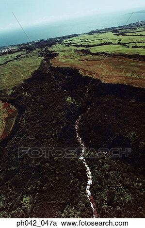 Stock Image - Aerial of lush green foliage, Big Island, Hawaii. Fotosearch