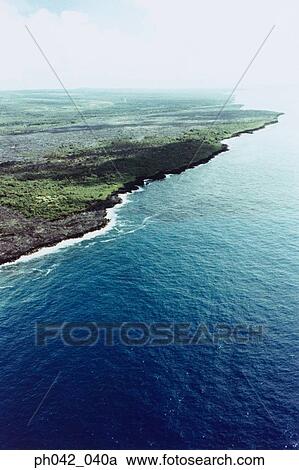 Stock Image - Aerial view of coastline on Big Island, Hawaii. Fotosearch