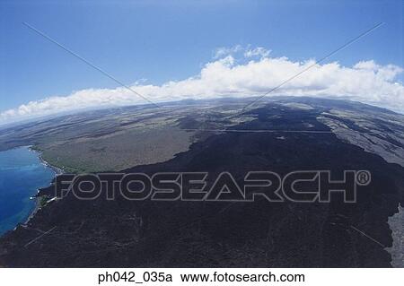 Aerial view of volcanic landscape and coast, Big Island, Hawaii View Large Photo Image Stock Image - Aerial view of volcanic landscape and coast, Big Island, Hawaii. Fotosearch