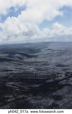 Stock Image - Aerial view of volcanic landscape, Big Island, Hawaii. Fotosearch