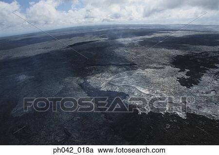 Stock Image - Aerial view of volcanic landscape, Big Island, Hawaii. Fotosearch