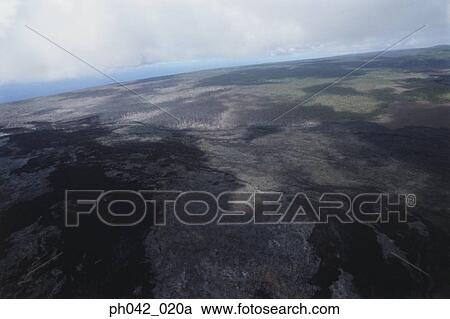 Stock Image - Aerial view of volcanic landscape, Big Island, Hawaii. Fotosearch