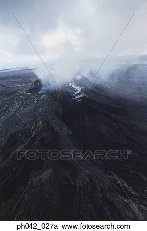 Aerial view of volcano emitting smoke, Big Island, Hawaii View Large Photo Image Stock Image - Aerial view of volcano emitting smoke, Big Island, Hawaii. Fotosearch