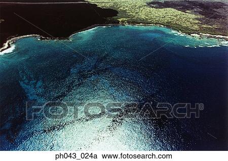 Stock Image - Coastline of Big Island, Hawaii, aerial view. Fotosearch