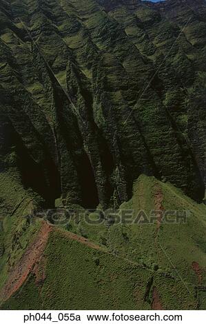 Aerial view of a lush green mountain, Kauai, Hawaii View Large Photo Image Stock Image - Aerial view of a lush green mountain, Kauai, Hawaii. Fotosearch