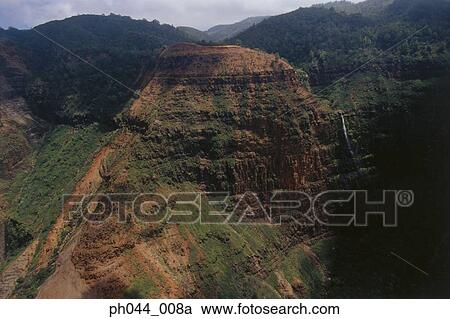 Stock Image - Aerial view of a rocky mountain range, Kauai, Hawaii. Fotosearch