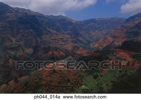 Stock Image - Aerial view of a rocky mountain range, Kauai, Hawaii. Fotosearch