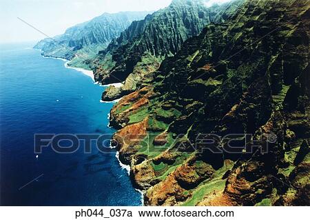 USA, Hawaii, Kauai, mountainous coastline, aerial view View Large Photo Image Stock Image - USA, Hawaii, Kauai, mountainous coastline, aerial view. Fotosearch