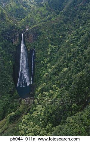 USA, Hawaii, Kauai, Waterfall and lush hillside View Large Photo Image Stock Image - USA, Hawaii, Kauai, Waterfall and lush hillside . Fotosearch