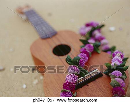 Stock Photo - Ukelele and garland, elevated view. Fotosearch