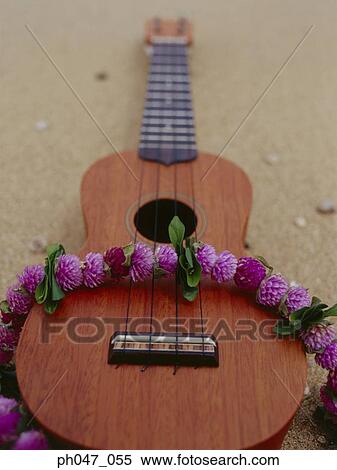Stock Photography - Ukelele and garland, elevated view. Fotosearch
