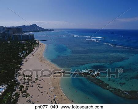 Beach in Honolulu, Oahu Island, elevated view View Large Photo Image Stock Photo - Beach in Honolulu, Oahu Island, elevated view. Fotosearch