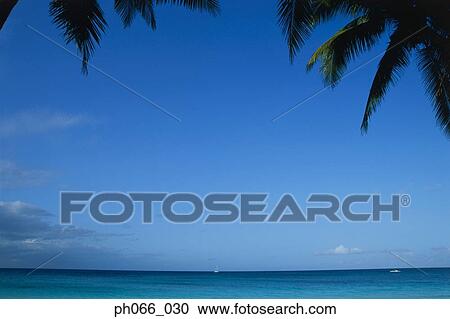 Stock Image - View of ocean horizon from shore. Fotosearch