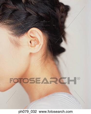Stock Image - Young woman, close-up, profile . Fotosearch