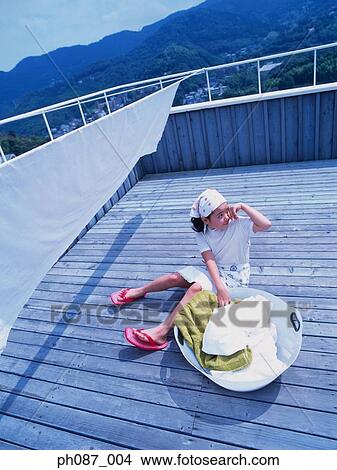 Young girl and a basket of laundry, high angle view View Large Photo Image Picture - Young girl and a basket of laundry, high angle view. Fotosearch