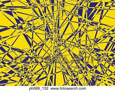 Stock Image - Blue line patterns against yellow background. Fotosearch