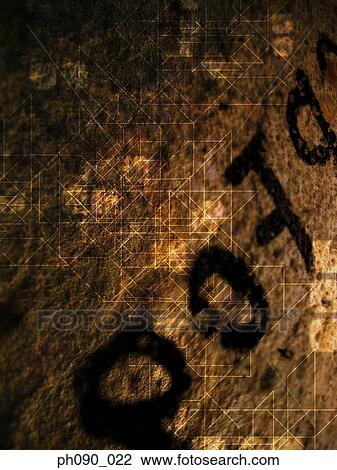 Stock Image - Lines and alphabet on rock surface, abstract. Fotosearch