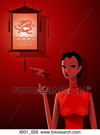 Chinese woman lighting up a lantern View Large Illustration Stock Illustration - Chinese woman lighting up a lantern. Fotosearch