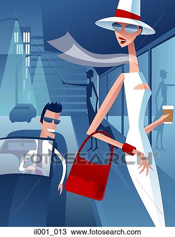 Drawing - Man offering woman a ride. Fotosearch