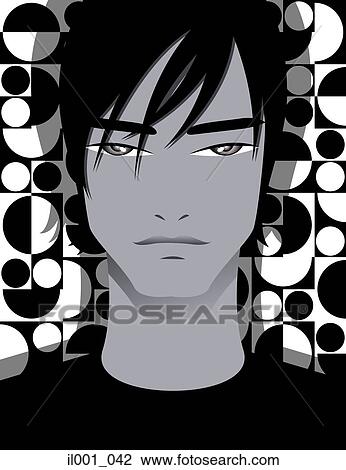Drawing - Man, retro black and white design background. Fotosearch