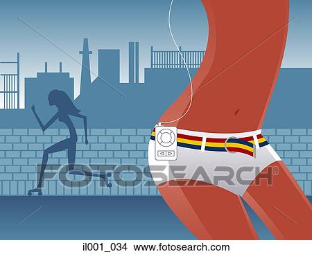 Mid-section of woman and her disc player View Large Illustration Stock Illustration - Mid-section of woman and her disc player. Fotosearch
