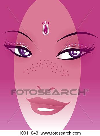 Drawing - Ornament on woman's forehead. Fotosearch