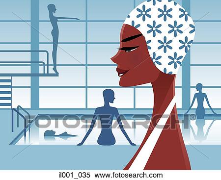 Stock Illustration - Woman in swimming pool. Fotosearch