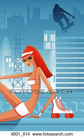 Stock Illustration - Woman resting in a inline skating ring. Fotosearch