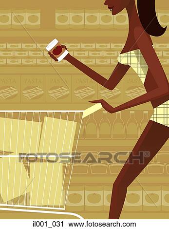 Clip Art - Woman shopping for groceries. Fotosearch