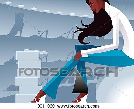 Clipart - Woman shopping for shoes. Fotosearch