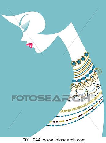 Stock Illustration - Young woman wearing necklaces. Fotosearch