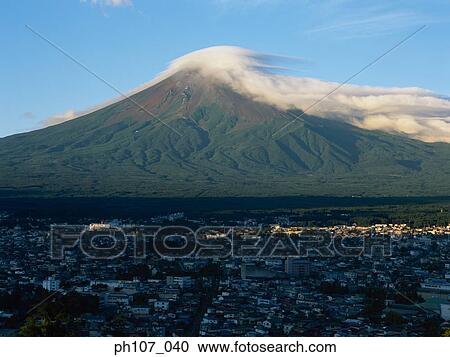 Japan, Mt Fuji, city in foreground View Large Photo Image Stock Image - Japan, Mt Fuji, city in foreground . Fotosearch
