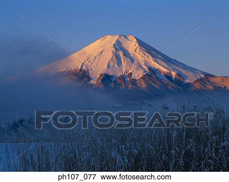 Japan, Mt Fuji in Winter View Large Photo Image Stock Photo - Japan, Mt Fuji in Winter. Fotosearch