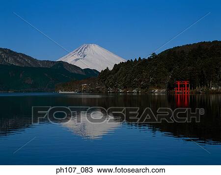 Stock Image - Japan, Mt Fuji, lake in foreground . Fotosearch