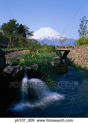 Japan, Mt Fuji, man-made garden in foreground View Large Photo Image Stock Photo - Japan, Mt Fuji, man-made garden in foreground . Fotosearch